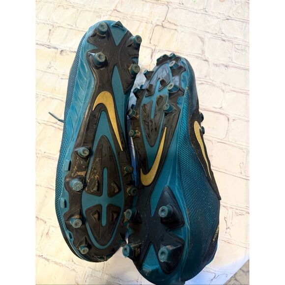 Nike Men\'s Size 13.5 Alpha Menace Pro 2 Mid Football Cleats Black Teal Gold main image 4